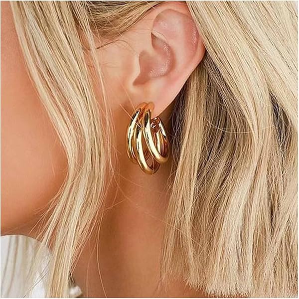Orecchini Triplo Cerchio Argento 30mm – Borchie Grandi – Stile Boho Retro Chic - Foto 3