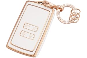 Koaudb Car Key Cover Case for Renault Car Key Fob with Keychian Compatible with Renault Clio Megane Koleos Kadjar Talisman Captur Espace Dacia Duster 4 Buttons Smart Car key Card Case (R-Rnl-W)