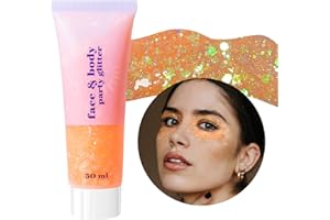 Prreal Body Glitter Gel 50 ml Face Glitters Body Sequins Shimmer Liquid Eyeshadow, Chunky Glitter for Face Hair Nails, Olographic Cosmetic Laser Powder Festival Glitter Makeup#Coral