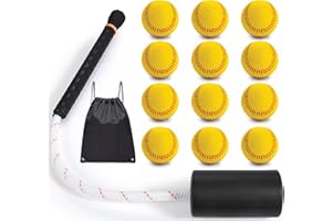 JUJINGYANG Baseball & Softball Swing Trainer Bat - Batting Practice Equipment - Includes Rope Swing Training Bat with 12 Training Balls & Tote Bag, Training Tool, Batting Aid