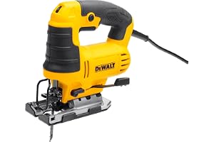 DEWALT DWE349-QS Kontursåg, Gul, Svart, 2.4 kg | DEWALT, 3-vägs pendellyft, blåsanordning, aluminiumsågsko, verktygsfri, trä