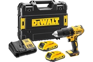DEWALT XR 18V Brushless Taladro Atornillador Percutor Compacto a Batería, con 2 Baterías XR Li-Ion 2Ah, Cargador, Maletín, Alto Par, Luz LED, Rendimiento Versátil - DCD778D2T-QW