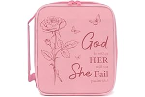 SHAEOTEK Bible Cover Bag for Women, Rose Bible Bag with Holder, Pink Carrying Organizer Bag with Zipper and Pockets for Storage, Gift for Women Man