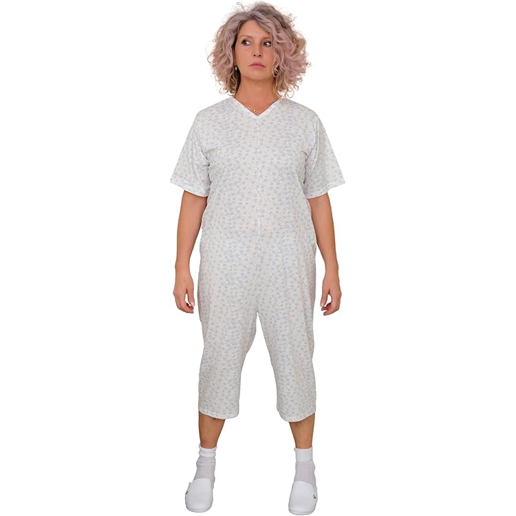 FERRUCCI COMFORT Pyjama voor sanitair pak, van fris katoen, voor oudere mensen, lange mouwen, sluiting voor rug en binnen, incontinentie, Alzheimer, Made in Italy, Wit voor dames, XL