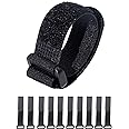 Hook and Loop Cable Straps, Black Self-Adhesive Nylon Cable Ties Securing with Buckles,Adjustable Reusable Cinch Heavy Duty Fastening Straps Short, 1" x 8" Pack of 10 (25x200mm)