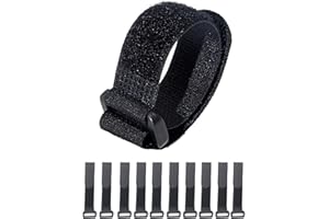 HUAYT Hook and Loop Cable Straps, Black Self-Adhesive Nylon Cable Ties Securing with Buckles,Adjustable Reusable Cinch Heavy Duty Fastening Straps Short, 1" x 8" Pack of 10 (25x200mm)