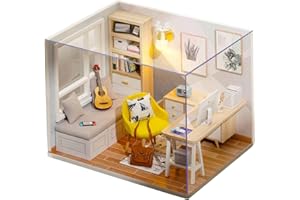 CUTE-EYFUD DIY Miniature Wooden Dollhouse Kit with Furniture and Dust Cover - 1:32 Scale Creative Room Craft for Adults and Teens, for Birthdays and Special Occasions(Sunshine Study Room)