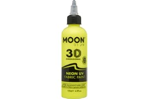 Moon Glow Pintura para tela Neon UV 3D - Pintura textil para ropa, camisetas, bolsos, zapatos y lienzos Amarillo intenso 125 ml (Paquete de 1)