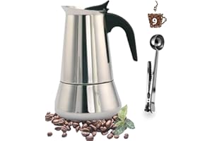 RAMBUTAM Cafetera Italiana Inducción 9 Tazas(440ml) + Cacito de REGALO, Cafetera Acero Inoxidable Apta para todo tipo de cocinas Cafeteras Vitrocerámica, Inducción, Gas…