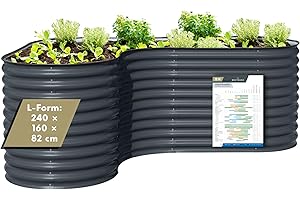 WESTMANN Metallhochbeet inkl. Aussaatkalender | Kräuterbeet für Garten & Terrasse | 240x160x82 cm Grau L-Form | Hochbeet & Frühbeet zum Bepflanzen von Gemüse | Pflanzkasten aus Metall