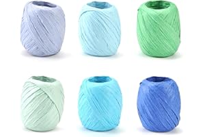 KELEILY Raphia Couleur 6 Rouleaux Ruban de Papier Raphia Emballage Raphia Ficelle Raphia pour Faire Artisanat, Décorations Scrapbooking, Emballage Boîte Cadeau, Tissage, Noël, Fleuriste, 3 cm x 20 m-A