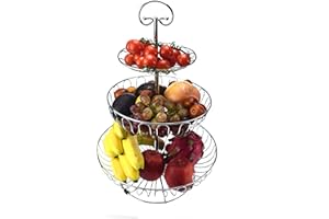 Azatemgo Frutero de 3 Pisos - Metal Cesta Fruta de gran capacidad - Cesta de Frutas para mostrador y Organizador Cocina - 45X30cm