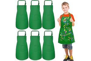 umboom 6 Piezas Delantales Verde para Niño, Delantal de Cocina para Niña, Ajustable Infantil Delantal con 2 Bolsillos, Escuela Delantales para Pintar, Hornear, Cocinar, Manualidades, Jardín