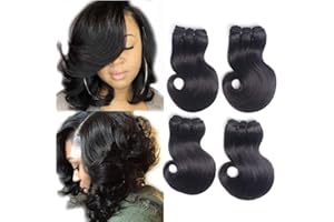 REBASAR Tissage Bresilien en lot Cheveux Humain Ondulé (8 8 8 8 pouces) Body Wave Meche Tissage Naturels Brésilien Cheveux Humain Noire 50g/pc(Total 200g)