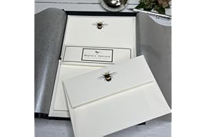 Set de papel de cartas Wagtail Designs, de regalo, con una abeja, en una caja negra con lazo, color Ivory (Cream)
