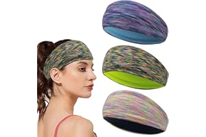 SamHeng 3 Pcs Colorful Sport Headbands for Women, Breathable Moisture Wicking Stripes Sweatbands for Men, Elastic Non Slip Yoga Hairband for Cycling Running Fitness Workout Fashion Head Wraps