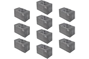 VENO Lot de 10 Grands Sac de Rangement avec Couvercle et Poignées Renforcées, Cartons Déménagement de 102 L Résistant pour Rangement des Vêtements et voyages, Sac à Linge (Gris, Lot De 10)