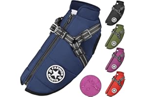 Ossxixo Hundejacke mit Geschirr, Wasserdichter Warmer Hund Wintermantel für Kleine Mittel Große Hunde, Hundemantel für Labrador Chihuahua Französische Bulldogge (Blau, XS (Bust: 35-38cm))