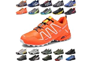 KUXUAN Men's Cycling Shoes-indoor Cycling Shoes Without Lock,Waterproof Mountain Bike Cycling Shoes,non-slip Outdoor Sports Shoes,Orange-44