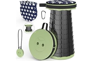 ALEVMOOM Taburete telescópico plegable con cojín, taburete portátil ligero, capacidad de carga de 440 libras, taburete de camping para adultos, para jardín, pesca, senderismo, barbacoa, con bolsa de