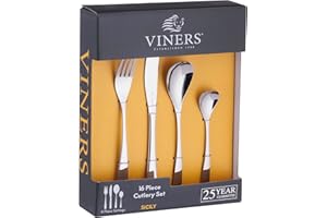 Viners Sicily 16 Piece Cutlery Set | Stainless Steel Flatware, Mirror Finish, Dishwasher Safe & Rust Resistant, Everyday Dining & Entertaining, British Heritage Brand