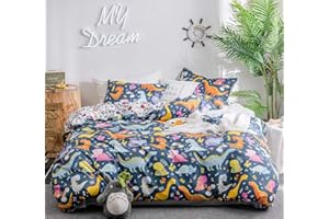 GETIYA 2-częściowy komplet pościeli dziecięcej 135 x 200 cm, z motywem kreskówki, dinozaura, oddychająca pościel z mikrofibry, na wszystkie pory roku, urocza pościel dla chłopców, niebieska