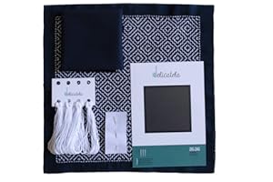 DELICATELA Sashiko Kit de broderie japonaise Tissu 68 cm x 34 cm pré-imprimé 30 cm x 30 cm Fil naturel spécial Sashiko Aiguille longue Instructions de broderie (français non garanti) Indigo (Zigzag)