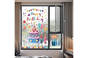 PLIGREAT 2 Blätter Alles Gute zum Geburtstag Fenster Klammern Aquarell Geburtstag Kuchen Band Fenster Aufkleber Abnehmbare Geburtstag Dekoration Aufkleber für Frauen Kinder Party Fenster Glas Dekor