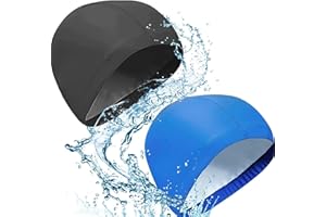 DULKET 2 Pcs Swimming Cap Adult Swimming Cap Elastic Swimming Cap PU Fabric Swimming Cap Unisex Swimming Cap Anti-Slip Swimming Cap Men and Women Adult Waterproof Swimming Cap (Blue + Black)