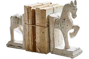 ‎LOBERON Loberon Buchstütze 2er Set Horses, Handarbeit, Pferde-Design mit nostalgischer Note, Shabby-Chic, Buchhalterung, Dekoration, Dekofigur, Terrakotta, Creme