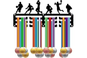 CREATCABIN Soporte Medallas Baloncesto,Colgador Medallas Deportivas,Estante Exhibición,Premios,Gancho Metal Pequeño,Organizador Cintas,Carrera Atletas,Montado En Pared para Fútbol,Baloncesto,29x13cm