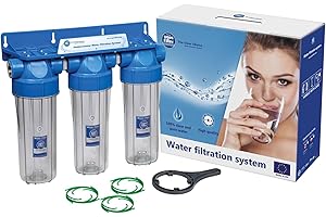 AQUAFILTER Triple 10"Filtergehäuse Set zweistufiges Wasserfiltrationssystem 1/2" Anschluss