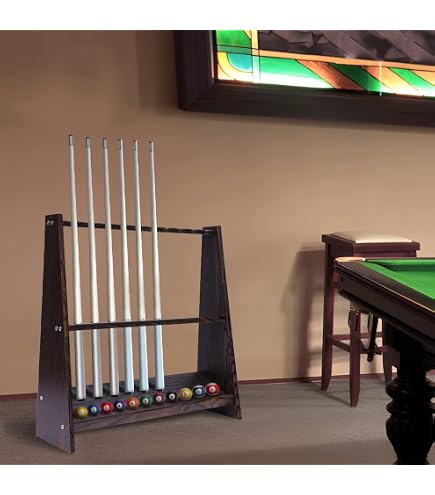 Stecca Biliardo Rack Biliardo Legno Massello Portastecche Da Biliardo In Legno Massello - Per 10 Stecche E Palline | Design Compatto Accessori Sala Biliardo Biliardo Professionale