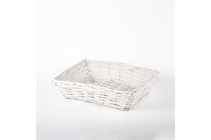 GREEN LEAVES 5 X Natural Wicker Hamper Basket Wicker Trays Gift Basket Retail Display Tray Christmas Hampers (White, Small)