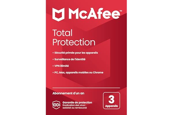 McAfee Total Protection para 3 dispositivos, 2025 |12 meses | VPN segura, el software de seguridad incluye antivirus, gestor de contraseñas, supervisión de identidad | Entrega por correo