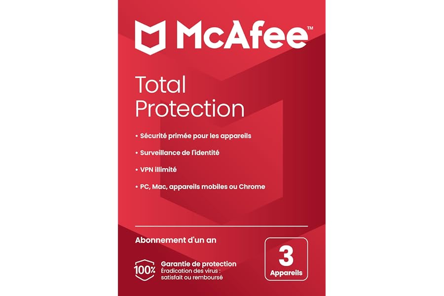 McAfee Total Protection para 3 dispositivos, 2025 |12 meses | VPN segura, el software de seguridad incluye antivirus, gestor 