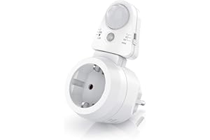 CSL-COMPUTER CSL - Steckdosen Bewegungsmelder mit Timer - Zeitschaltuhr digital – Lichtsensor 3, 600, 1200 Lux – PIR Infrarotsensor Bewegungssensor – Sensoreinheit 180° drehbar - 1, 5, 10 Minuten - 10A, 2300 W
