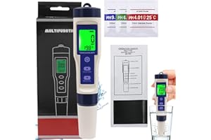 CHUNBIN Td~S Meter 5 In 1 Digital Water Tester,Ph and Chlorine Digital Tester for Swimming Pool,Digital Ph Meter,Ph/Tds/Ec/Salinity/Temperature Water Quality Tester,Water Test Meter,Pond Water Test Kit