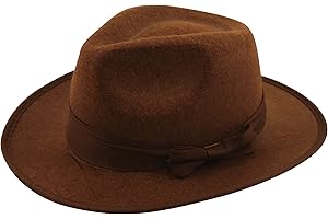 HENBRANDT Brown Explorer Hat One Size Felt Fedora Hat Whip Adventurer Trilby Costume Hat Dinosaur Hunter Archeologist Halloween Fancy Dress Accessories