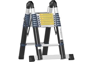 WORHAN Echelle de 5m Télescopique Aluminium Anodisé Modulable Pliable Polyvalente Escabeau Solide 500cm (5m C-Line) K5C