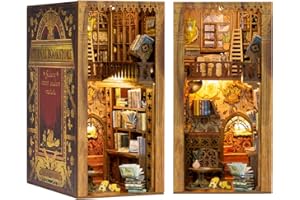 Cutefun DIY Miniature Dollhouse Book Nook Kit,Eternal Bookstore Book Nooks Doll House Kits Booknook Library Bookshelf,3D Wooden Puzzle Bookend Models(YS05)