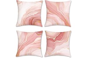 Bonhause Federa per Cuscini Marmo Rosa Oro 45 x 45 cm Copricuscini Decorativi Arte Astratta Velluto Morbido Federa per Cuscino Divano Letto Casa Decorazione Set di 4
