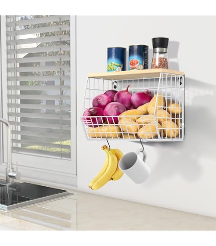 Panier Mural Suspendu 3 Niveaux En Fil Métallique Blanc – Rangement Fruits, Légumes, Salle De Bain Ou Cuisine