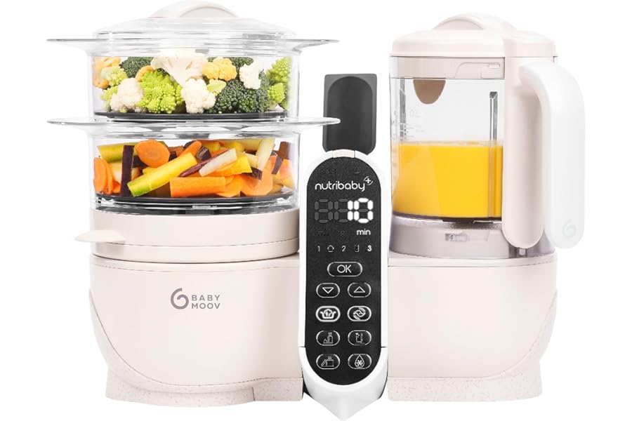 Babymoov Nutribaby Plus 6 in 1 Baby Food Maker, baby food blender and steamer, food processor for weaning, warmer, defroster, steriliser, nutritionist approved