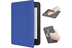 ERUNTO Custodia per Kindle Paperwhite da 7", Signature Edition e Kindle Colorsoft. Cover in TPU con texture in tessuto e cintura da polso, guscio magnetico double-face con funzione Wake-up/Sleep (blu)
