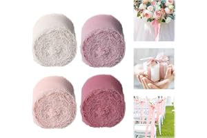 HAOMEEDUO 4 Rotoli di Nastro in Chiffon Frange Nastro Decorativo in Chiffon per Matrimoni, Confezione Regalo, Decorazione Fai da Te, Inviti, Bouquet Sposa 3.7CM*4.57M (4 Colori)