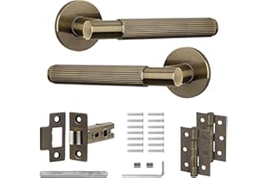 Decoranddecor Hera Antique Brass Internal Door Handles - Aluminium Handle Sets with Fire-Rated Tubular Latch and Hinge - Elegant and Durable Design for Wooden Interior Doors in Homes and Offices