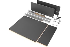 Emuca - Kit de cajón para cocina o baño con tableros incluidos y guias de extracción total con cierre suave, altura 178 mm para módulo 450 mm y profundidad 500 mm, Gris Antracita.