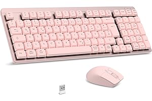 LeadsaiL FA98 Mechanische Tastatur und Maus Set Kabellos, QWERTZ Layout Funktastatur mit Maus, Low-Profile Rotem Schalter, 98 Tasten Kompakte Keyboard,1600 DPI Mouse für Windows MacOS PC Laptop-Rosa