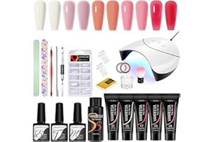 Kit de gel pour ongles en poly, VANREESA Set d'extension d'ongles en gel poly 5 couleurs avec lampe à ongles 36W U V Top Coat brillant et mat Kit de démarrage Cadeau pour les femmes